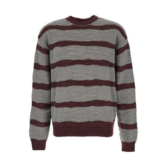 Coor Men Grey Crew Neck Sweater With All-Over Striped Motif In Wool Blend Man